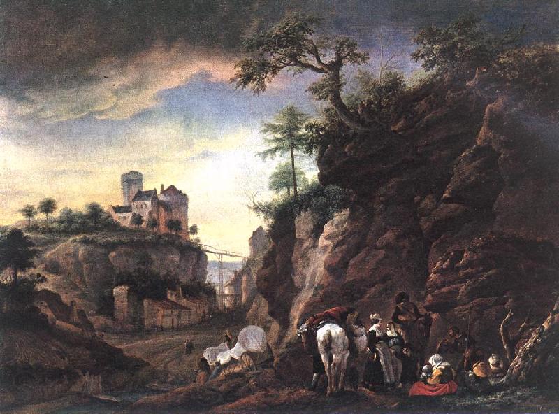 WOUWERMAN, Philips Rocky Landscape with resting Travellers qr Spain oil painting art